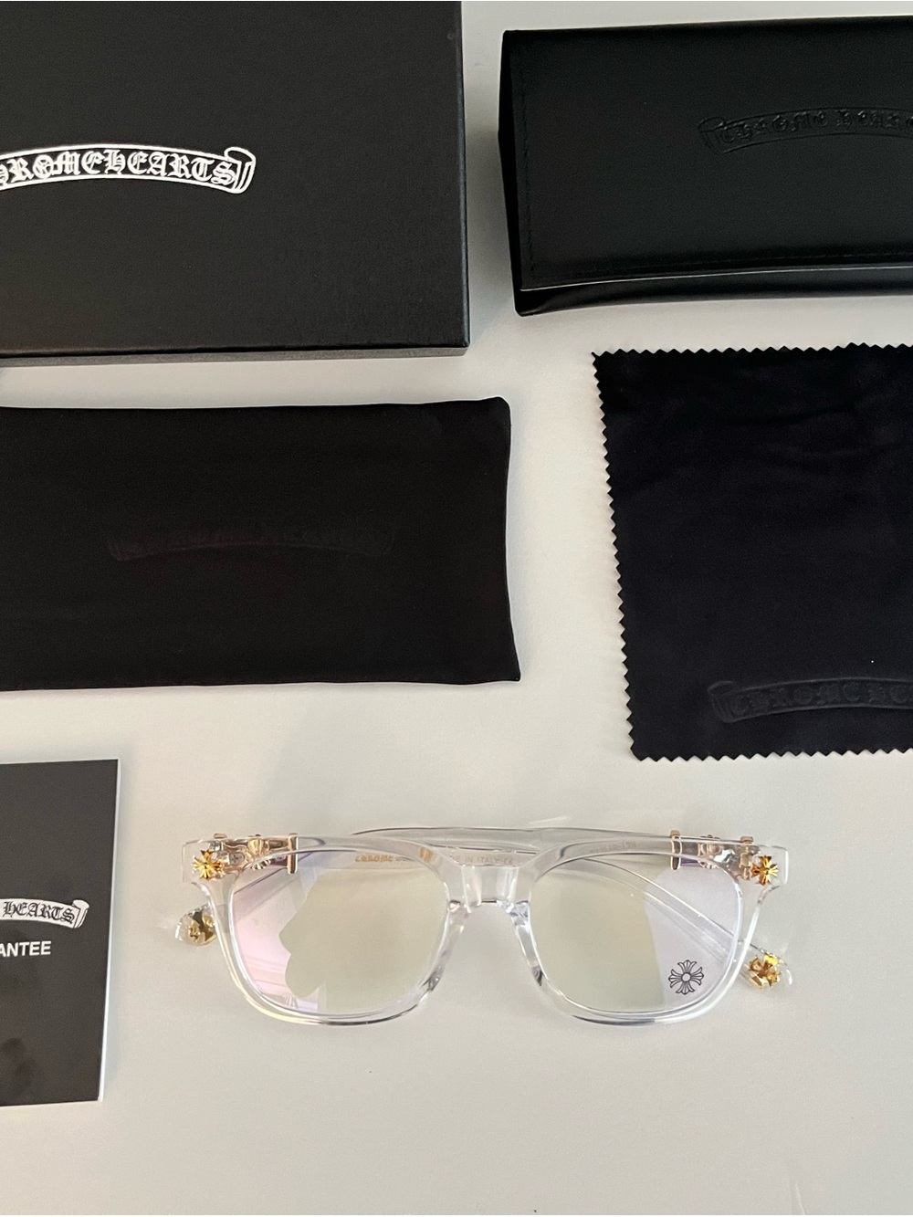 Clear Floral-Accent Sunglasses with Gold Hardware